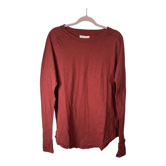 NWT Free People Cowboy Slouchy Long Sleeve Tee Unfinished Trim XS - Picture 1 of 6